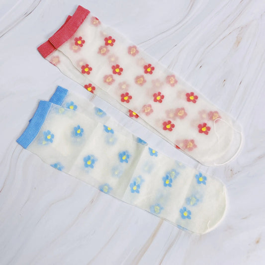 Mini Flower Sheer Socks Set Of 2 Pairs