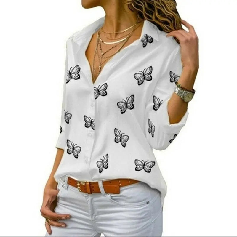 Women's White Chiffon Blouse - Long Sleeve Button-Up