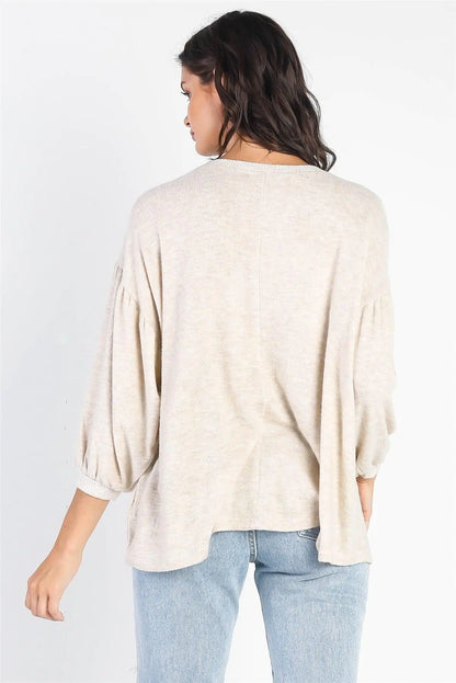 Oatmeal Long Sleeve Puff Ballon Top