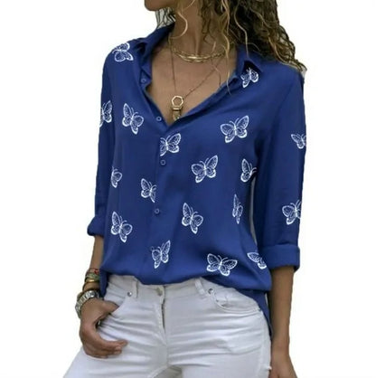 Women's White Chiffon Blouse - Long Sleeve Button-Up