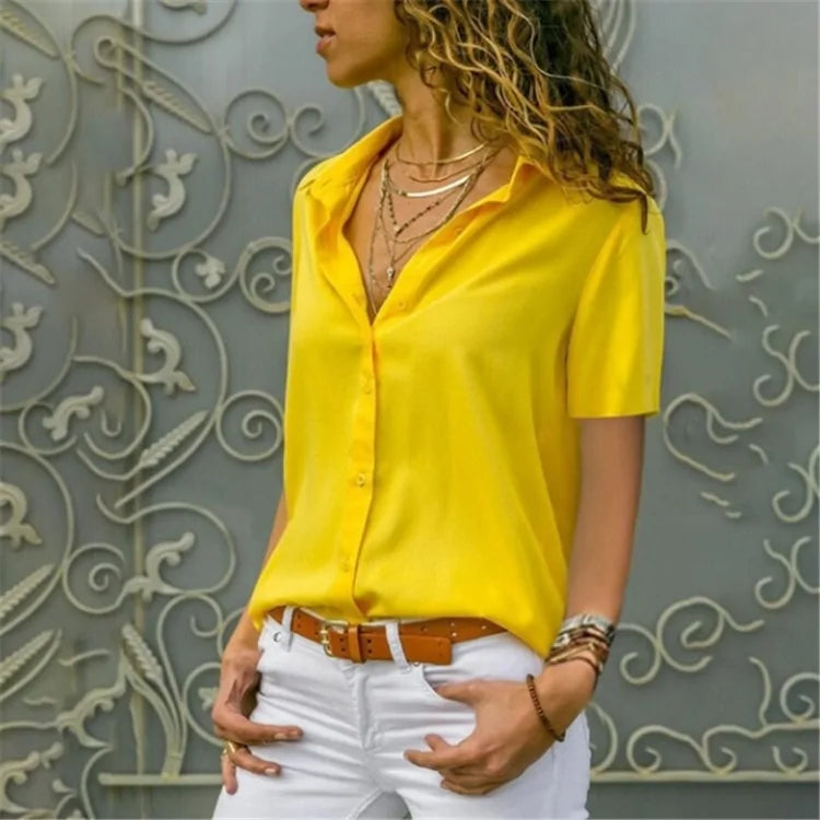 Women's White Chiffon Blouse - Long Sleeve Button-Up