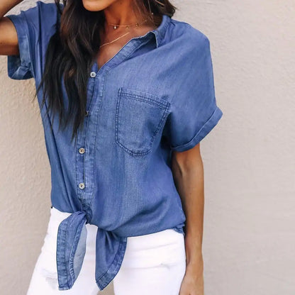 Short Sleeve Button Up Denim Shirt