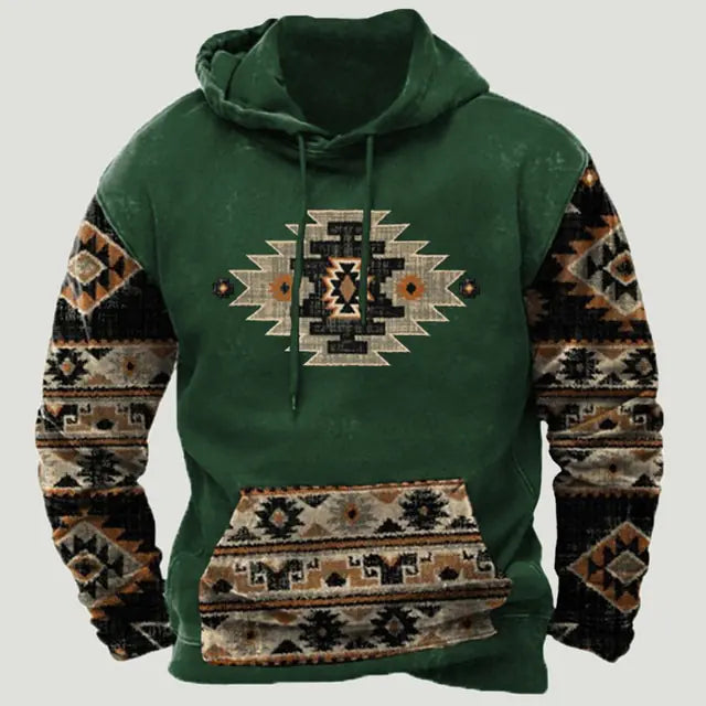 Western Aztec Patchwork Hoodie