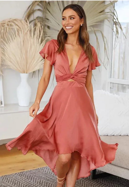 Women's V-neck Irregular Dress